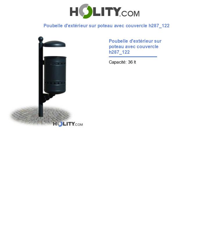Poubelle d'extérieur sur poteau avec couvercle h287_122