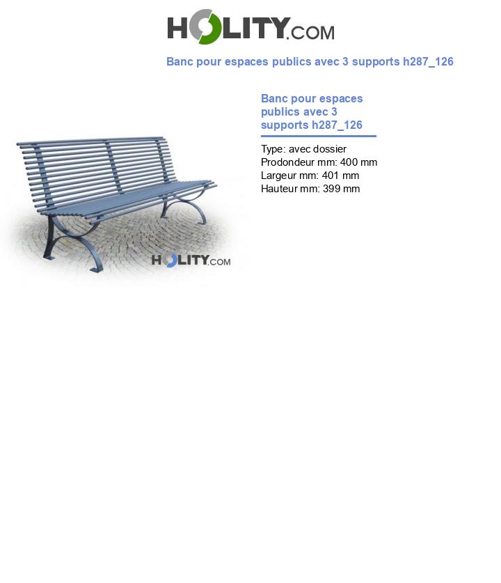 Banc pour espaces publics avec 3 supports h287_126