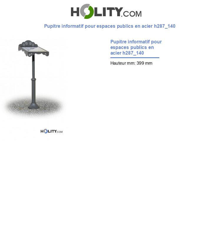 Pupitre informatif pour espaces publics en acier h287_140