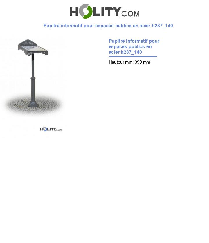 Pupitre informatif pour espaces publics en acier h287_140