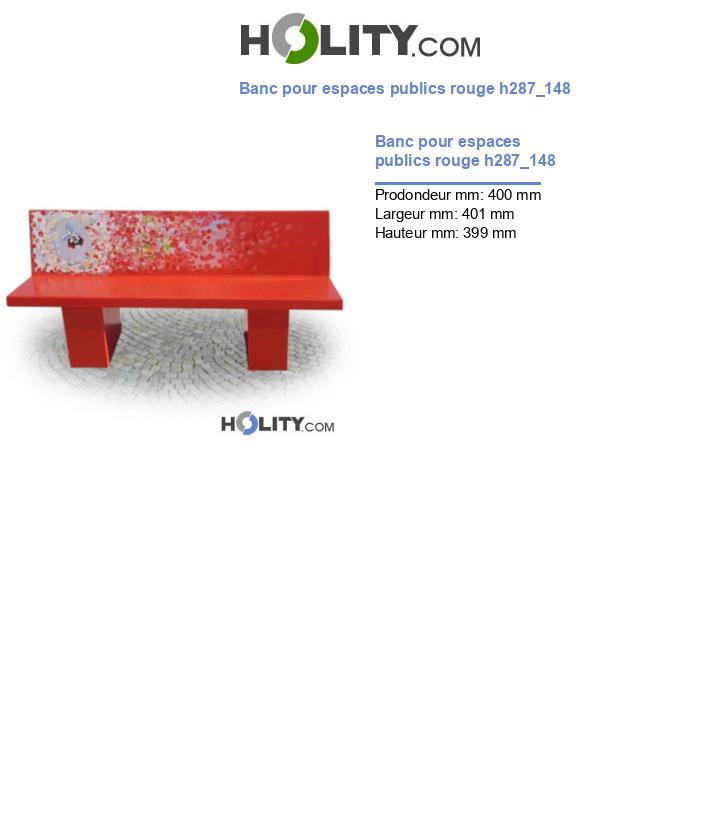 Banc pour espaces publics rouge h287_148