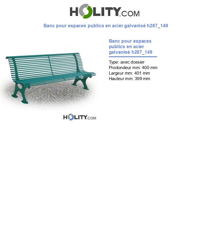 Banc pour espaces publics en acier galvanisé h287_149