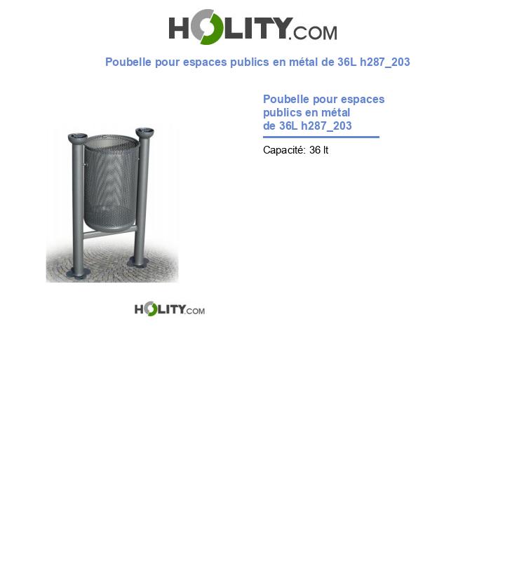 Poubelle pour espaces publics en métal de 36L h287_203