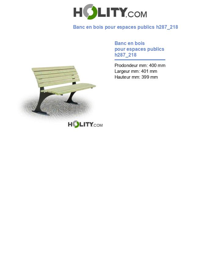 Banc en bois pour espaces publics h287_218