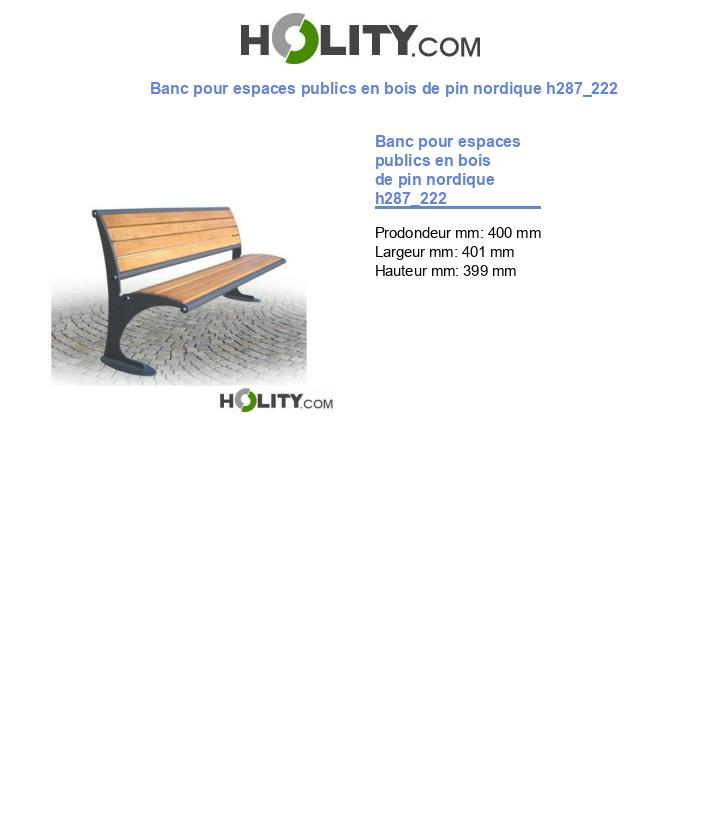 Banc pour espaces publics en bois de pin nordique h287_222