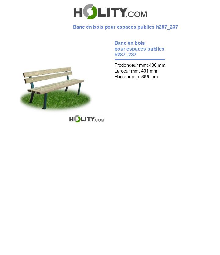 Banc en bois pour espaces publics h287_237