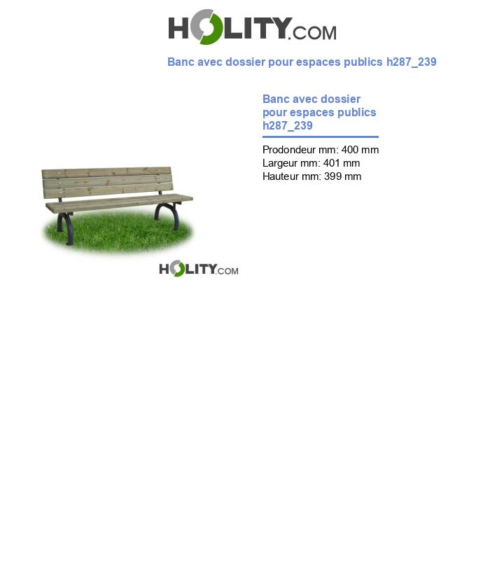 Banc avec dossier pour espaces publics h287_239