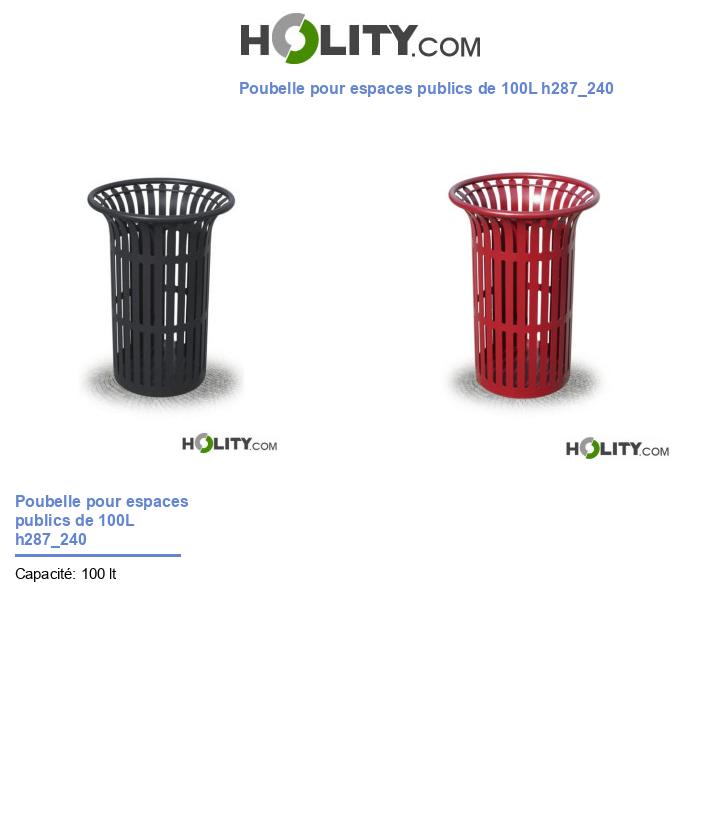 Poubelle pour espaces publics de 100L h287_240