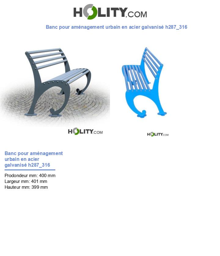 Banc pour aménagement urbain en acier galvanisé h287_316