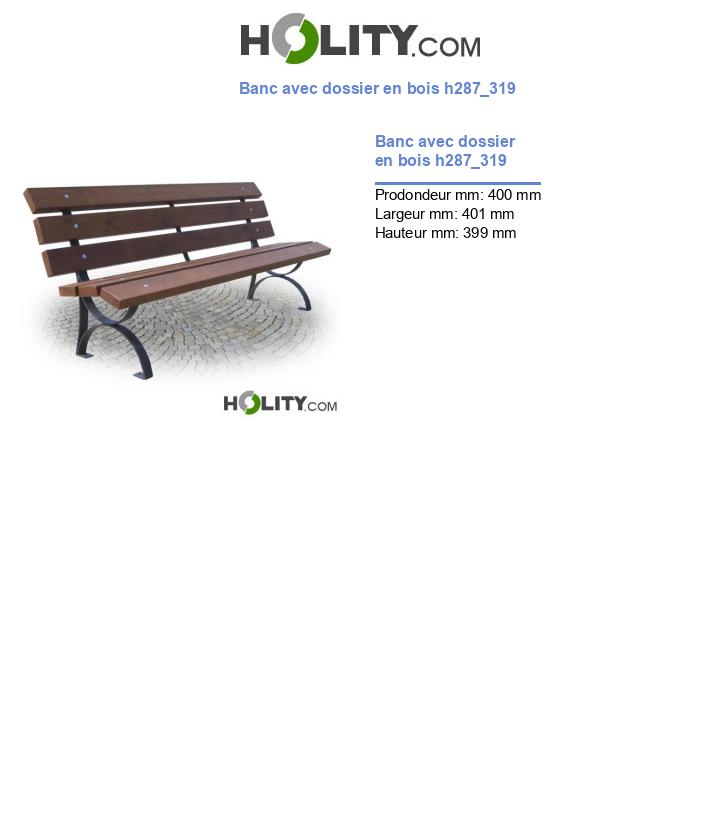 Banc avec dossier en bois h287_319