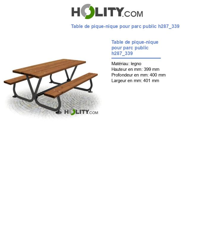 Table de pique-nique pour parc public h287_339
