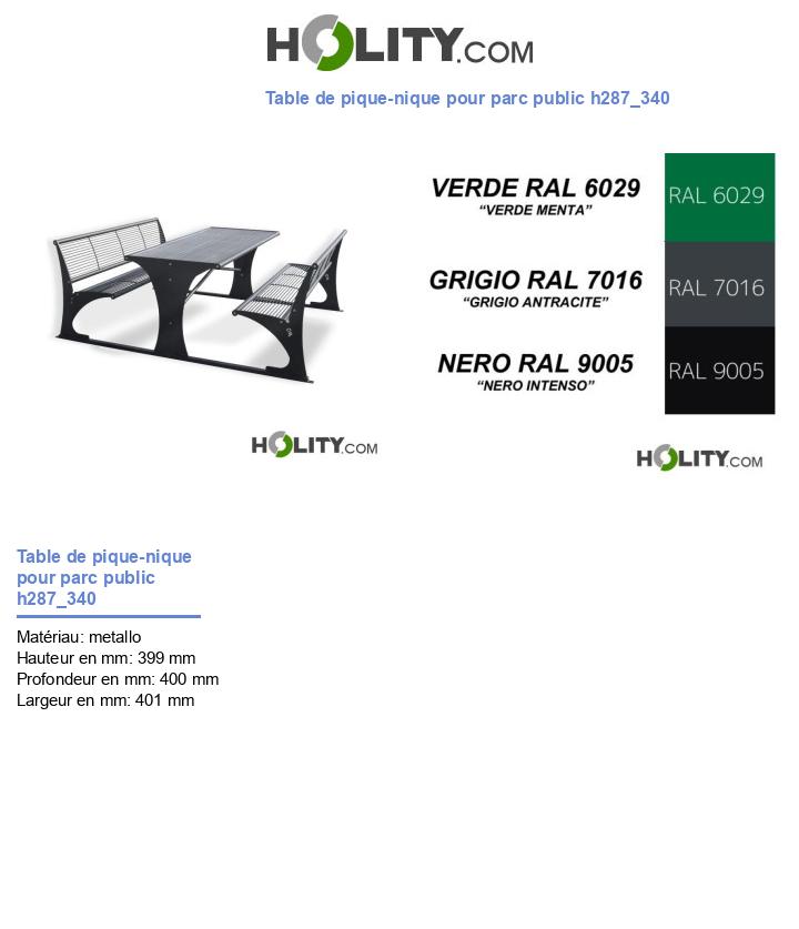 Table de pique-nique pour parc public h287_340