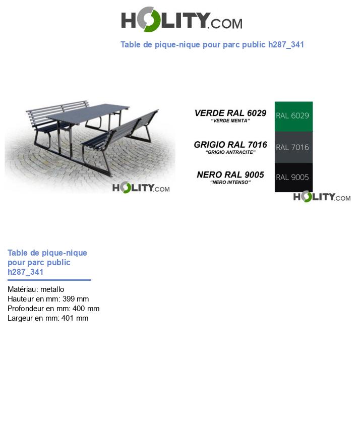 Table de pique-nique pour parc public h287_341