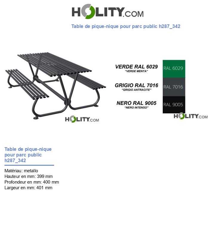 Table de pique-nique pour parc public h287_342