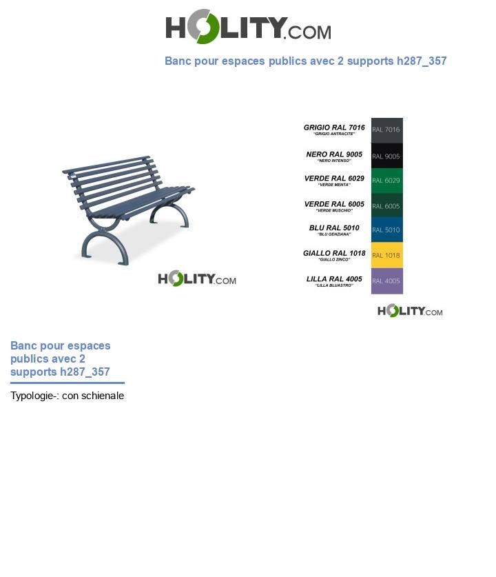 Banc pour espaces publics avec 2 supports h287_357