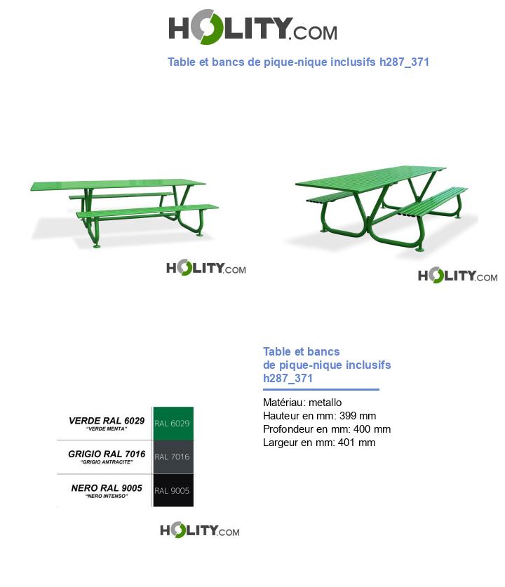 Table et bancs de pique-nique inclusifs h287_371