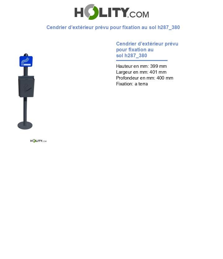 Cendrier d’extérieur prévu pour fixation au sol h287_380
