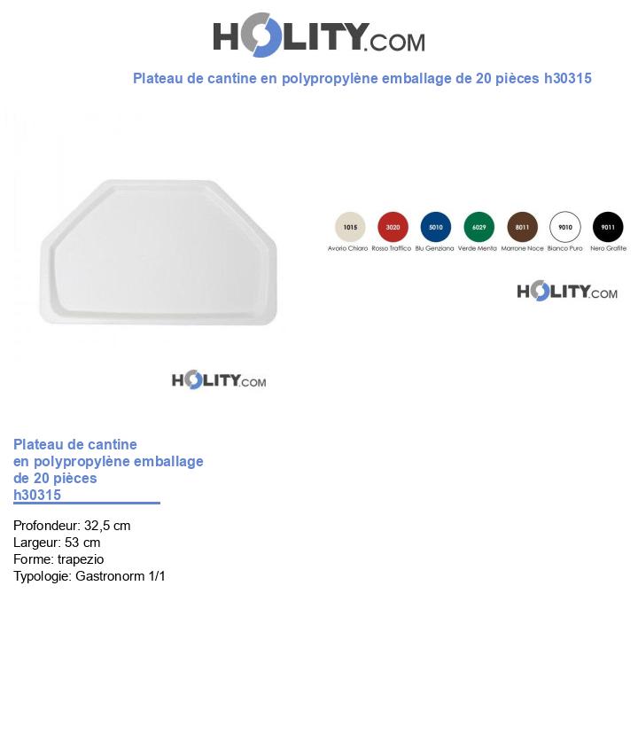 Plateau de cantine en polypropylène emballage de 20 pièces h30315