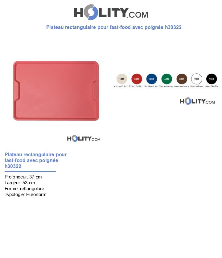 Plateau rectangulaire pour fast-food avec poignée h30322
