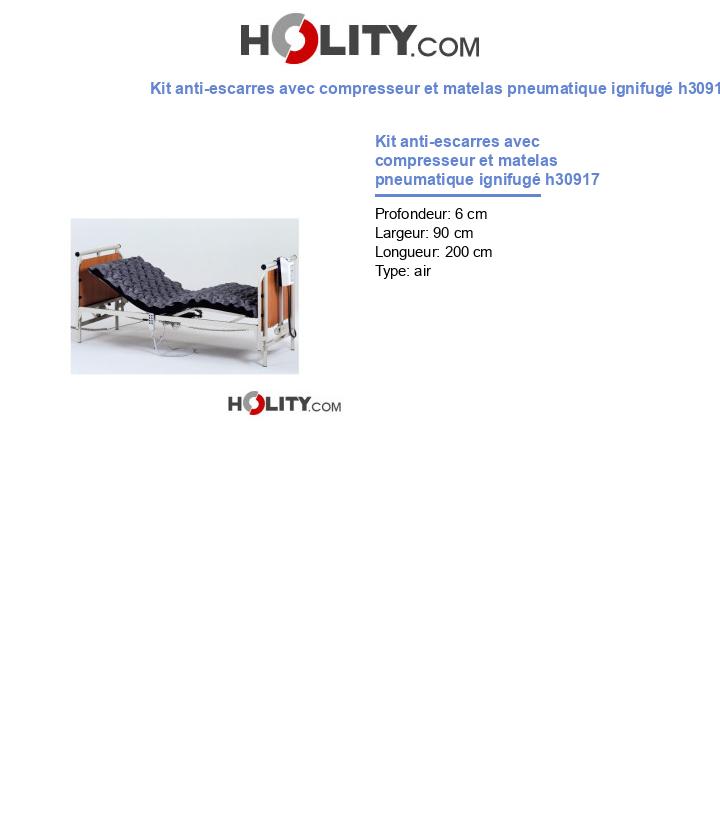 Kit anti-escarres avec compresseur et matelas pneumatique ignifugé h30917