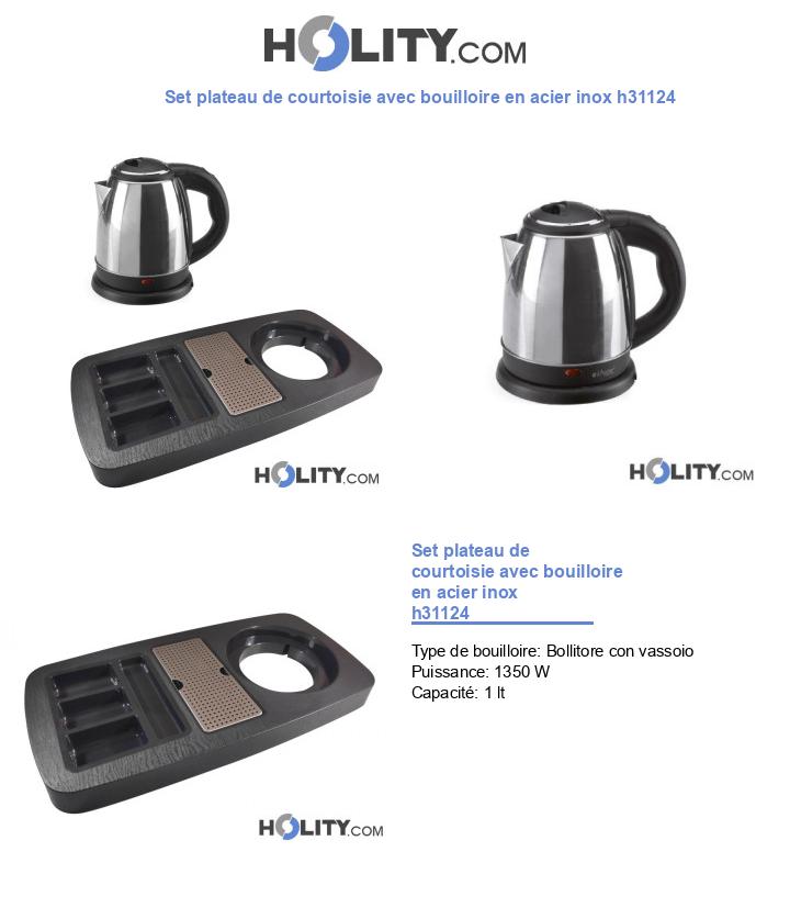 Set plateau de courtoisie avec bouilloire en acier inox h31124
