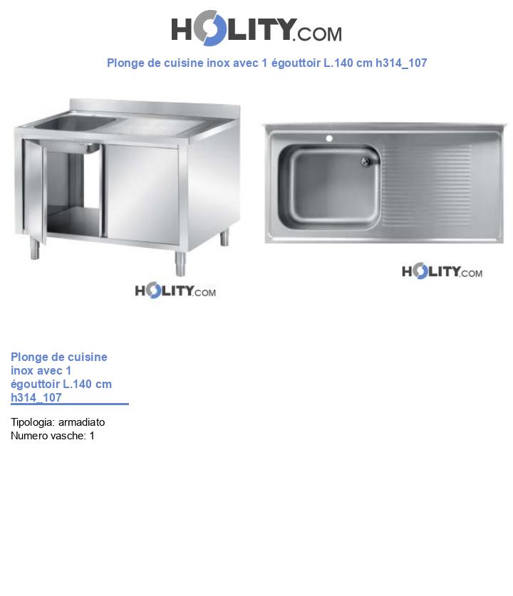 Plonge de cuisine inox avec 1 égouttoir L.140 cm h314_107
