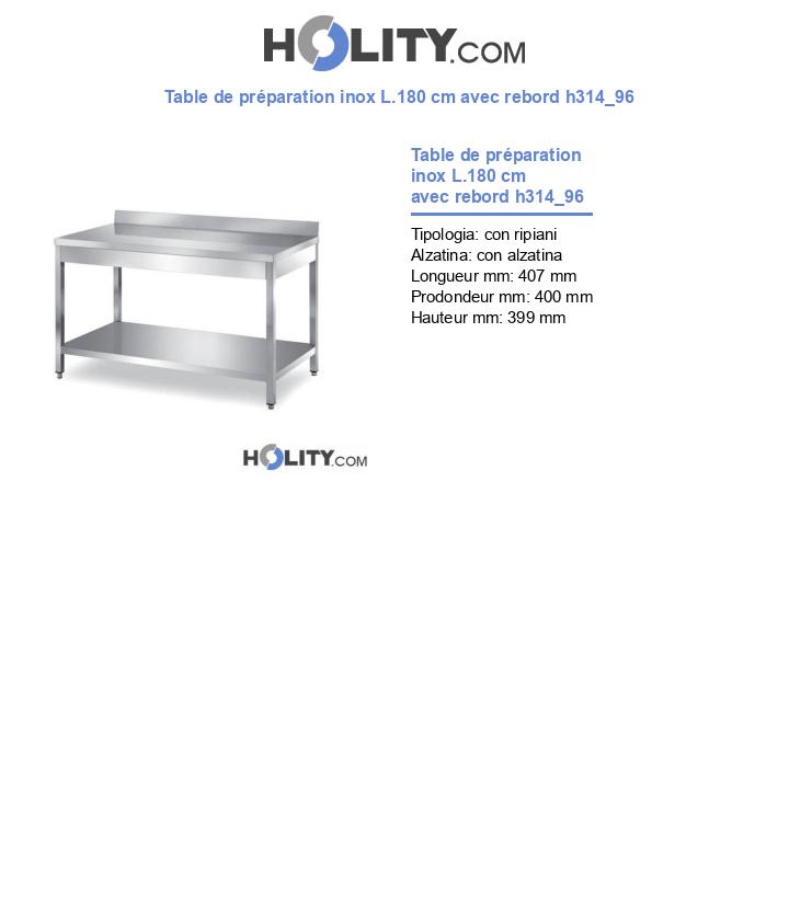 Table de préparation inox L.180 cm avec rebord h314_96