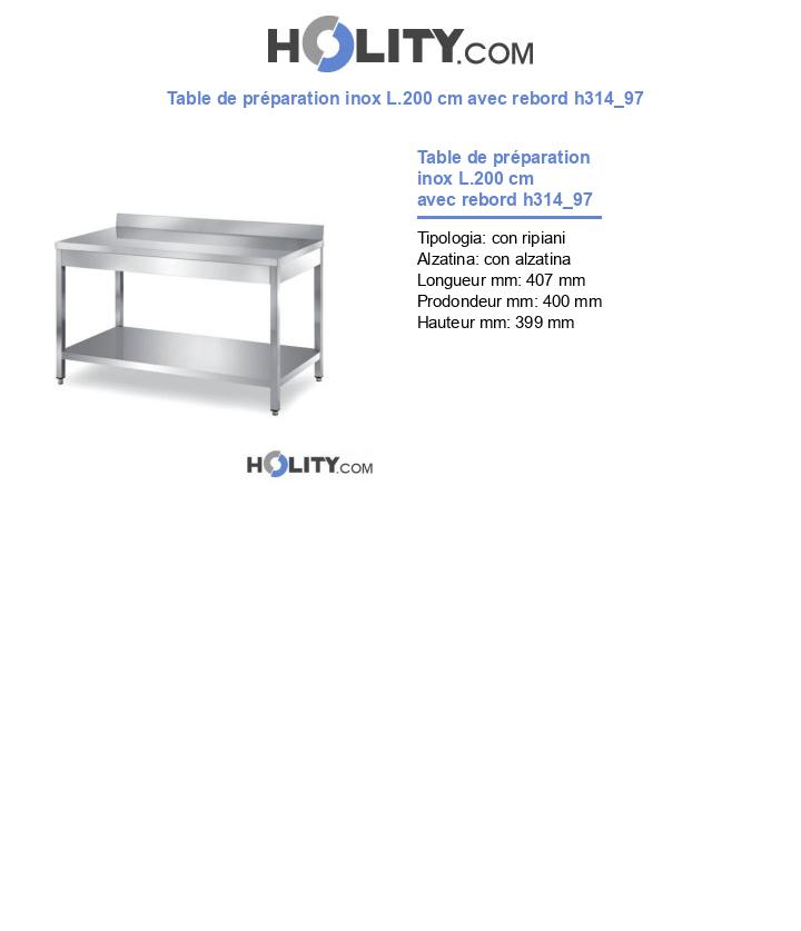 Table de préparation inox L.200 cm avec rebord h314_97