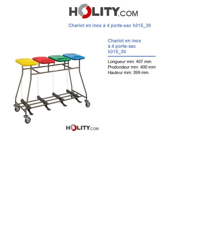 Chariot en inox à 4 porte-sac h315_30