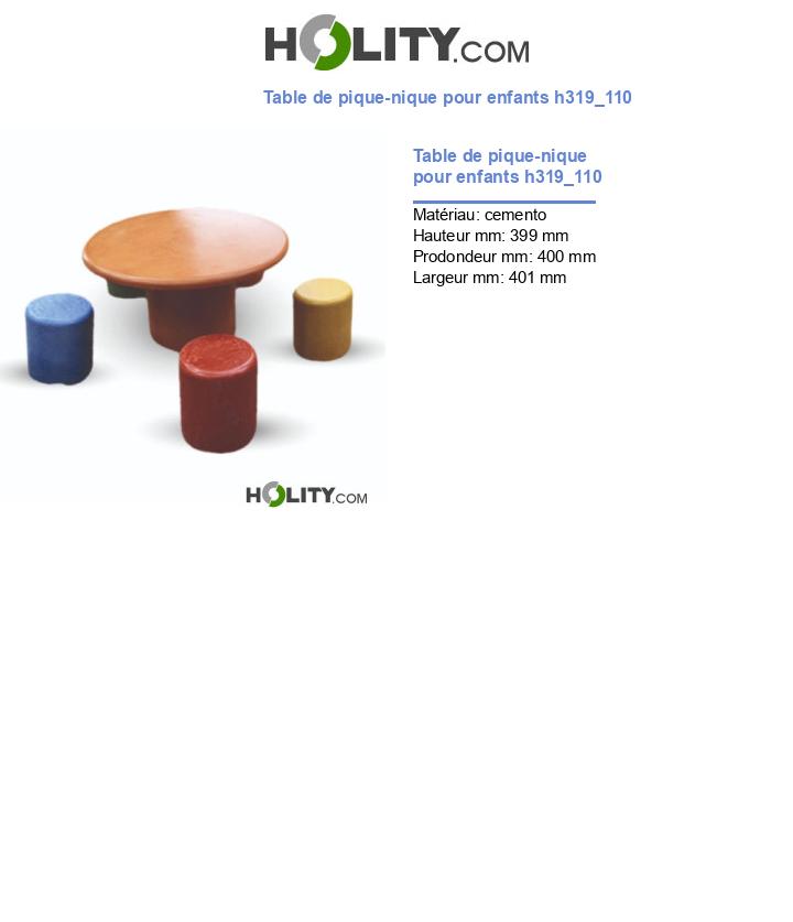 Table de pique-nique pour enfants h319_110