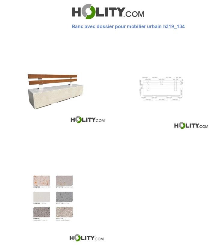 Banc avec dossier pour mobilier urbain h319_134