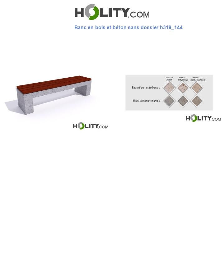 Banc en bois et béton sans dossier h319_144