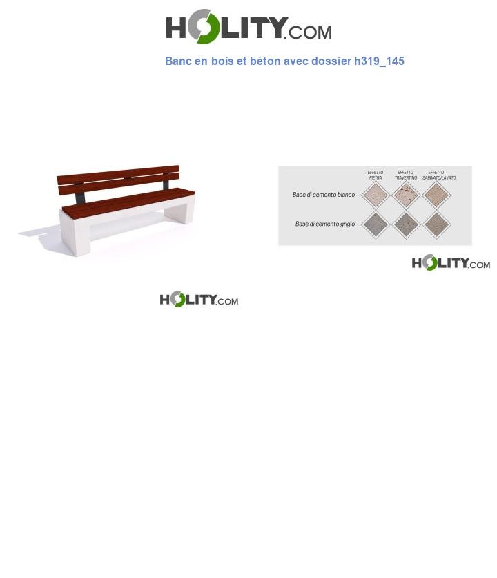 Banc en bois et béton avec dossier h319_145