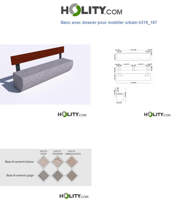 Banc avec dossier pour mobilier urbain h319_167