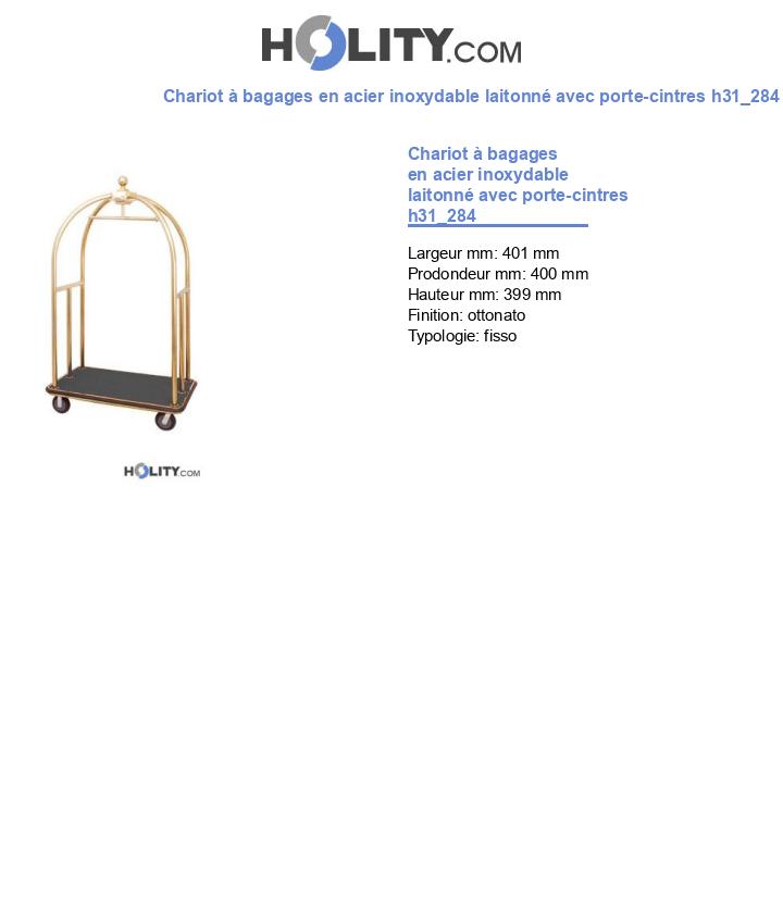 Chariot à bagages en acier inoxydable laitonné avec porte-cintres h31_284