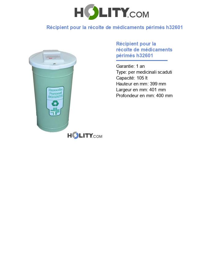 Récipient pour la récolte de médicaments périmés h32601