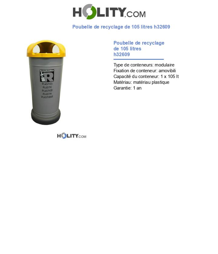 Poubelle de recyclage de 105 litres h32609