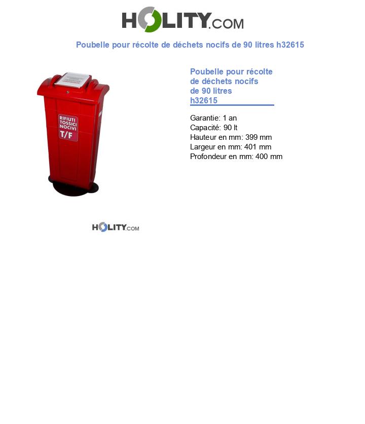 Poubelle pour récolte de déchets nocifs de 90 litres h32615