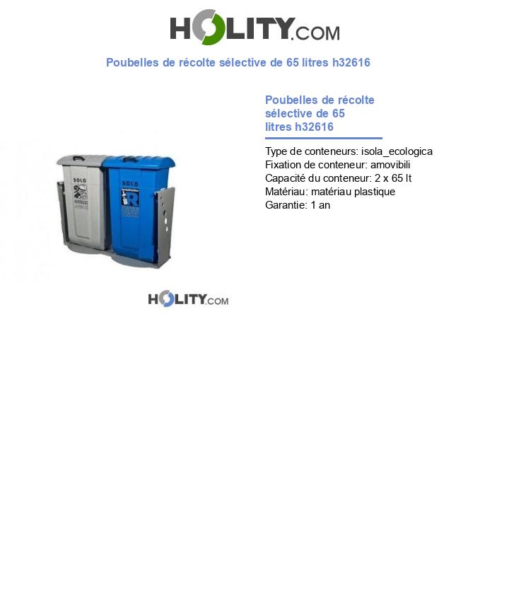 Poubelles de récolte sélective de 65 litres h32616