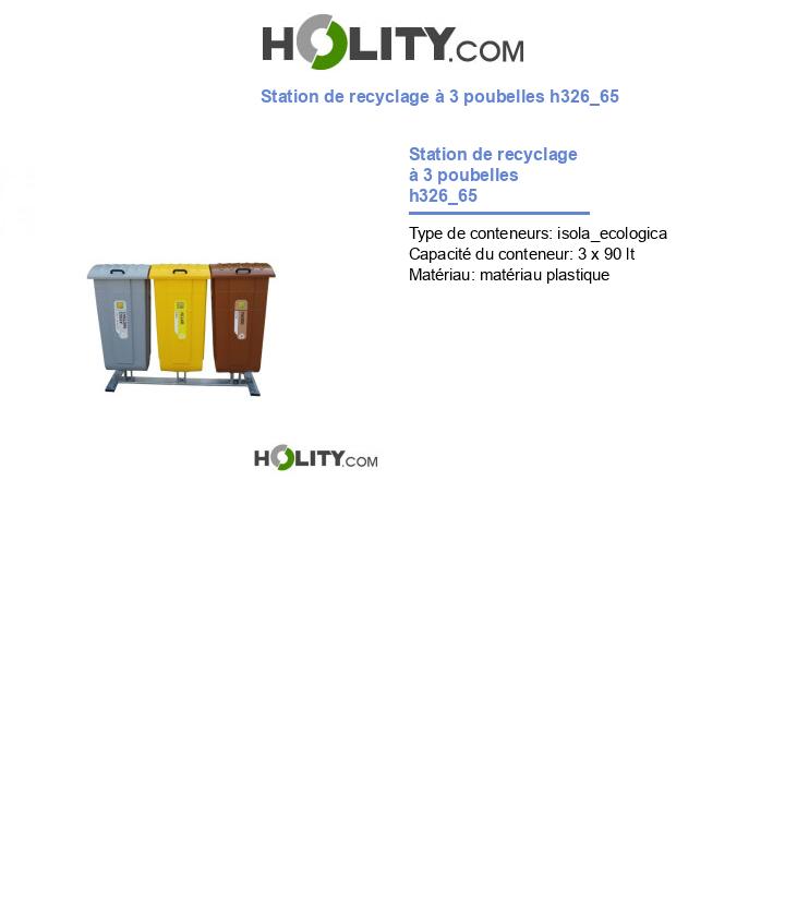 Station de recyclage à 3 poubelles h326_65