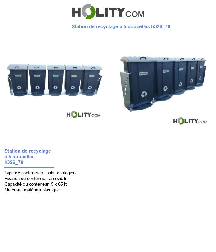 Station de recyclage à 5 poubelles h326_70