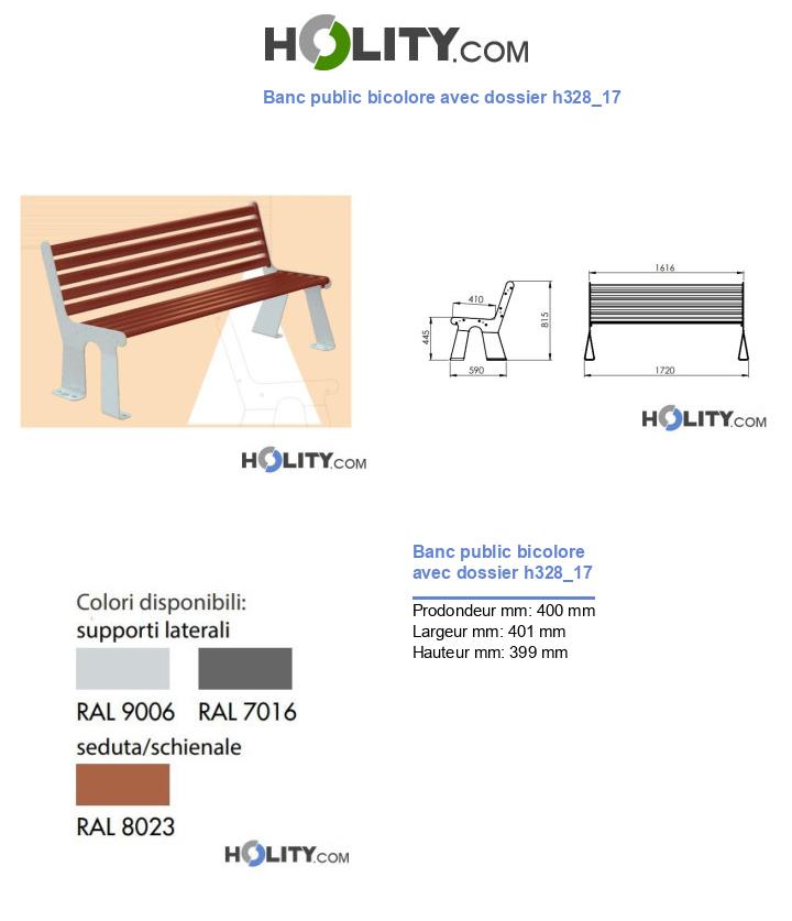 Banc public bicolore avec dossier h328_17