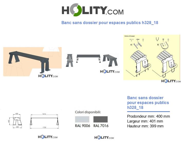 Banc sans dossier pour espaces publics h328_18