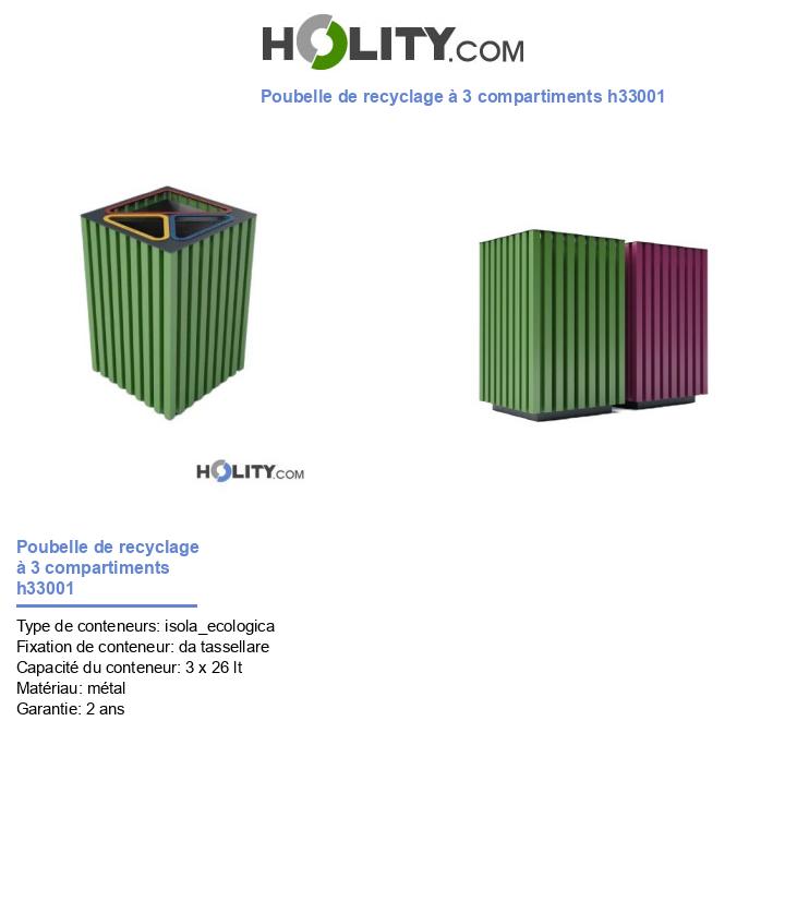 Poubelle de recyclage à 3 compartiments h33001