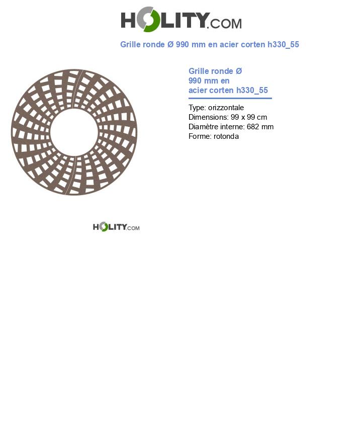 Grille ronde Ø 990 mm en acier corten h330_55