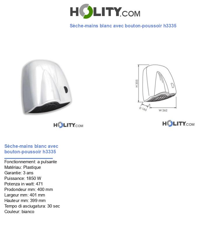 Sèche-mains blanc avec bouton-poussoir h3335