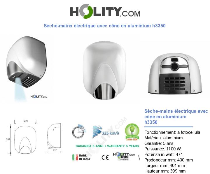 Sèche-mains électrique avec cône en aluminium h3350