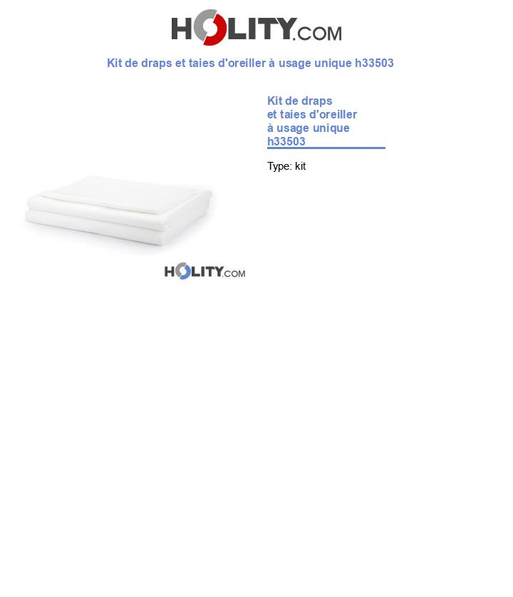 Kit de draps et taies d'oreiller à usage unique h33503