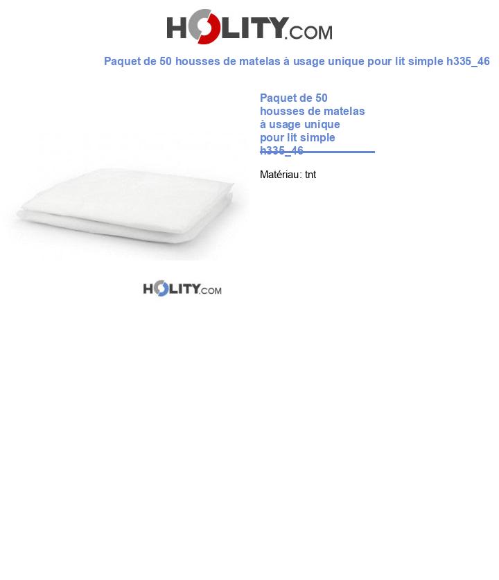 Paquet de 50 housses de matelas à usage unique pour lit simple h335_46