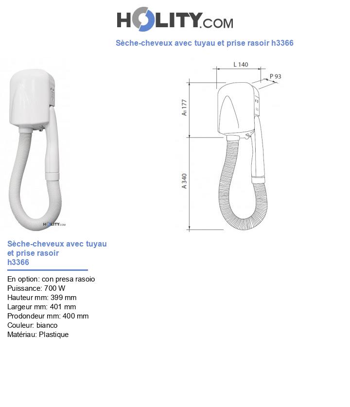 Sèche-cheveux avec tuyau et prise rasoir h3366